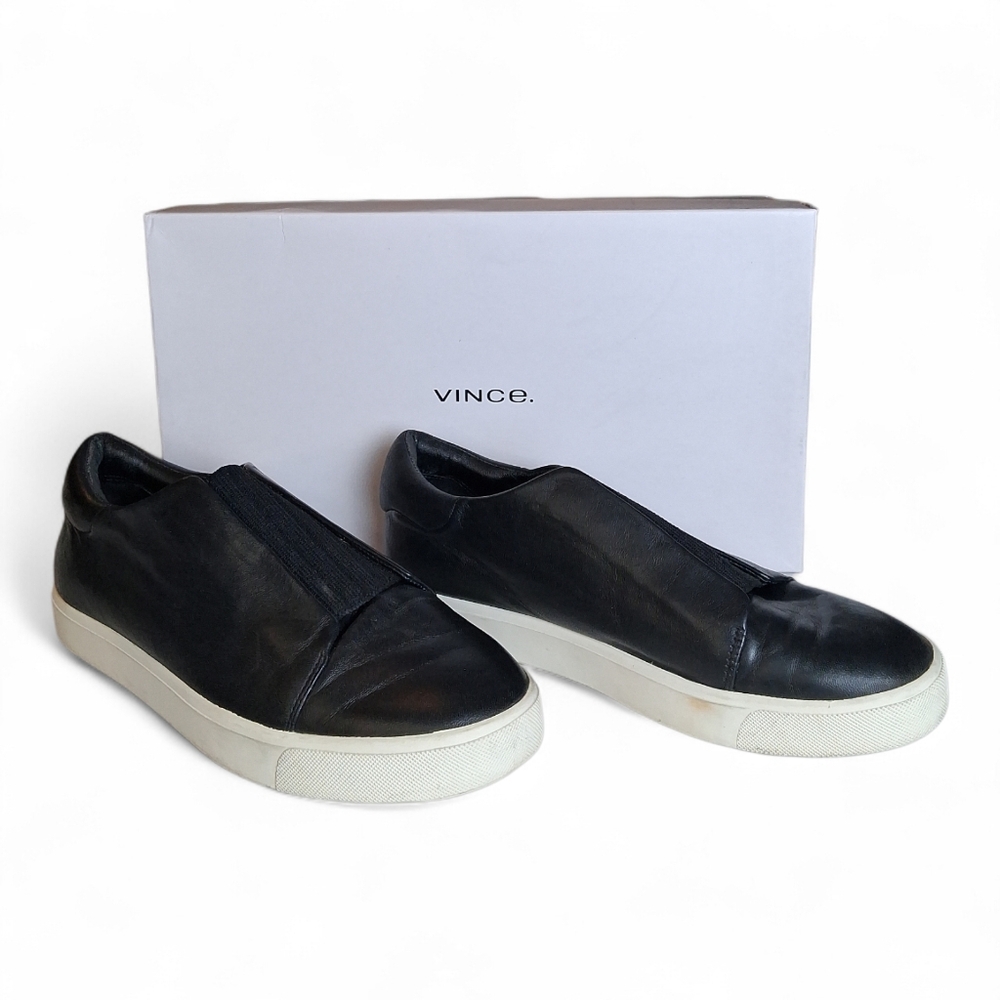 Vince Women's Cantara Black Leather Slip-On Sneakers 7.5M